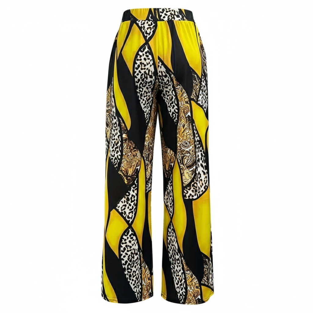 Conjunto Feminino Cropped Amarelo e Calça Pantalona