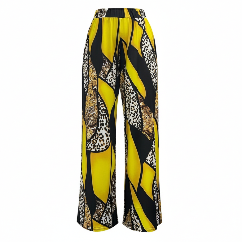 Conjunto Feminino Cropped Amarelo e Calça Pantalona