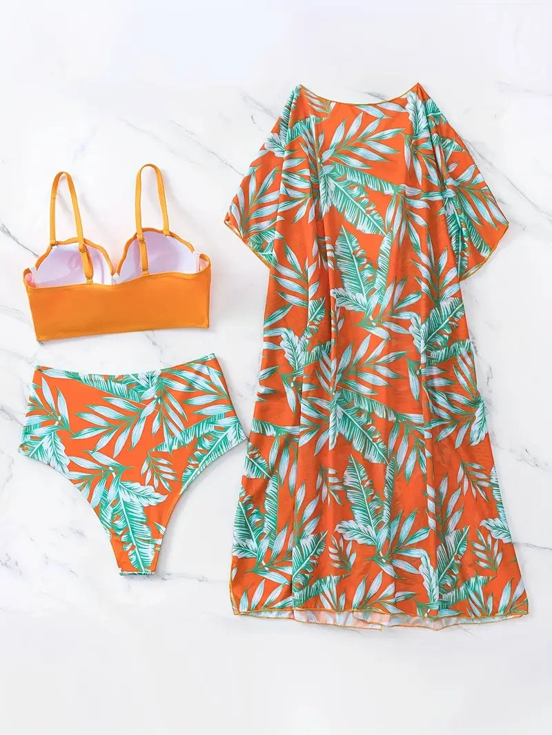 Conjunto Biquíni Tropical 3 Peças com Saída de Praia – Saybeleze