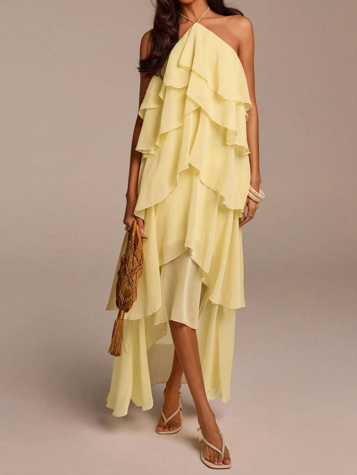 Vestido Longo Amarelo Manteiga