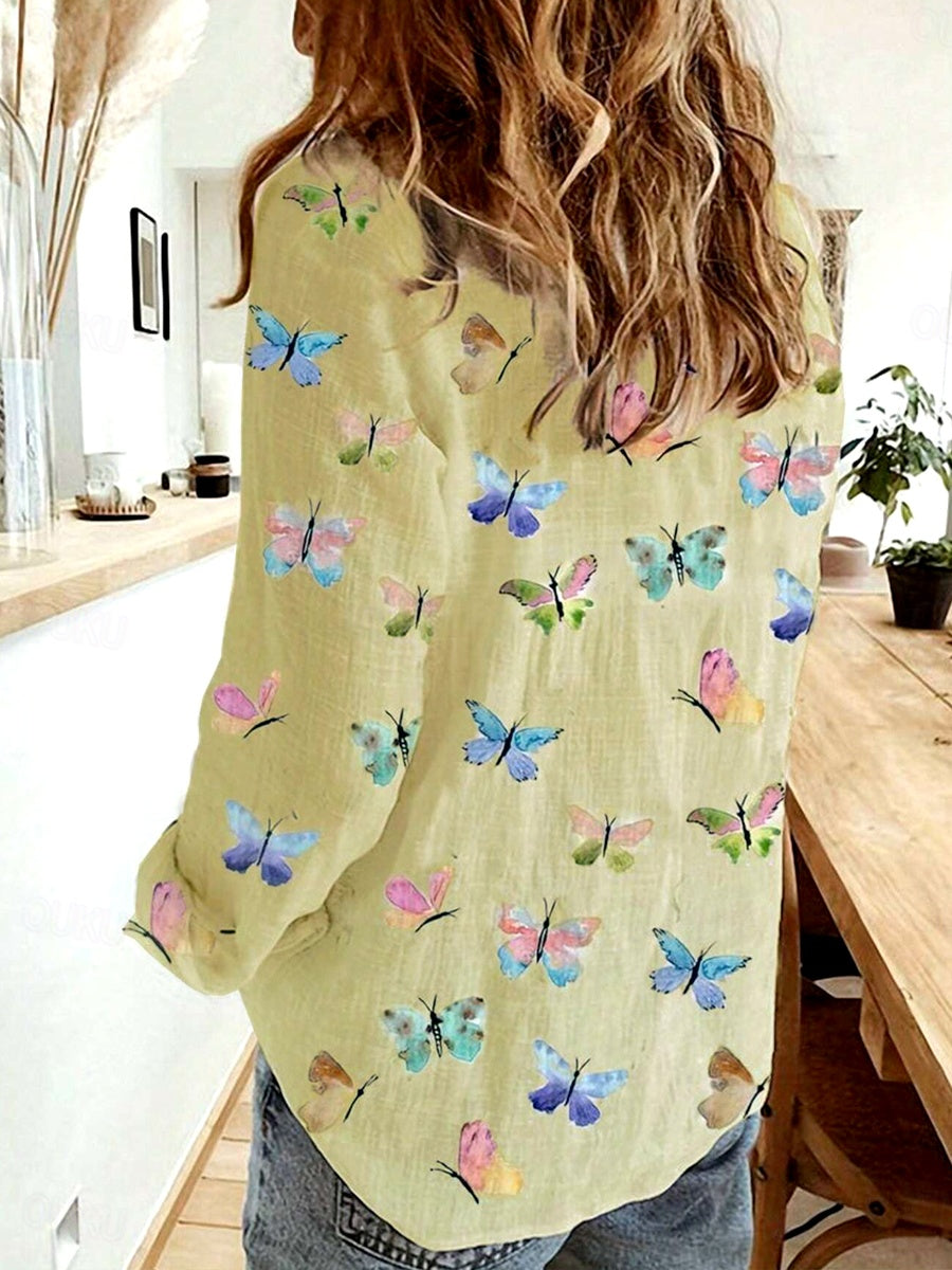 blusa feminina amarela estampa borboletas costas