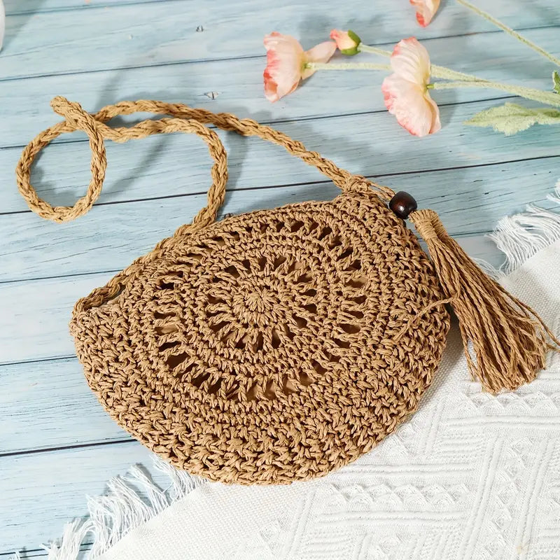 Bolsa Feminina Redonda de Palha Artesanal Saybeleze