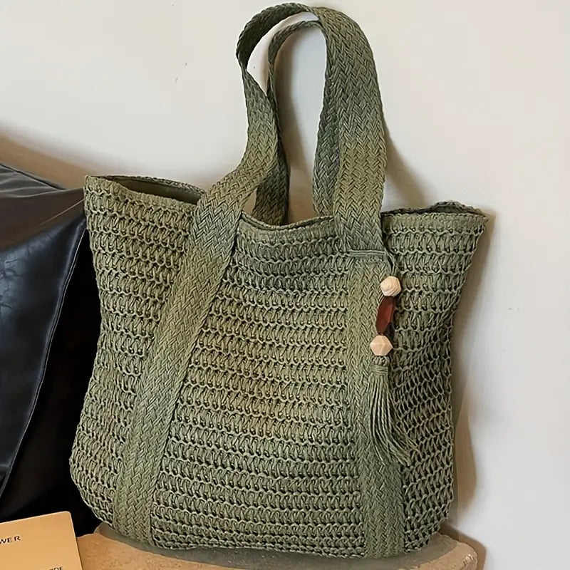 bolsa trançada grande verão premium saybeleze verde militar