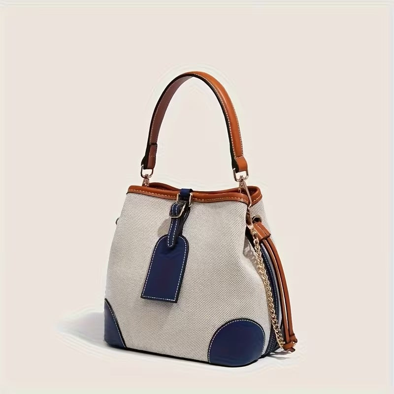 bolsa feminina crossbody lona com couro sintético azul