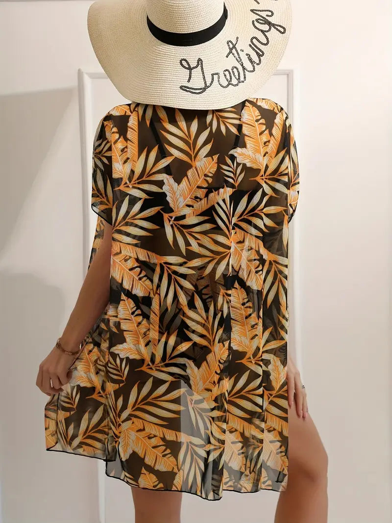 Conjunto Biquíni Preto com Estampa Tropical e Saída Saybeleze costa