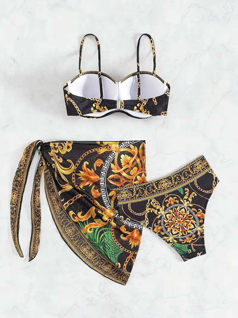 conjunto biquíni feminino boho chic com top estruturado