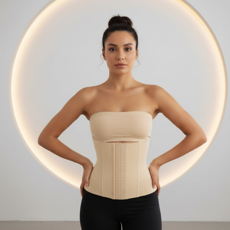 cinta modeladora bege feminina com fecho triplo