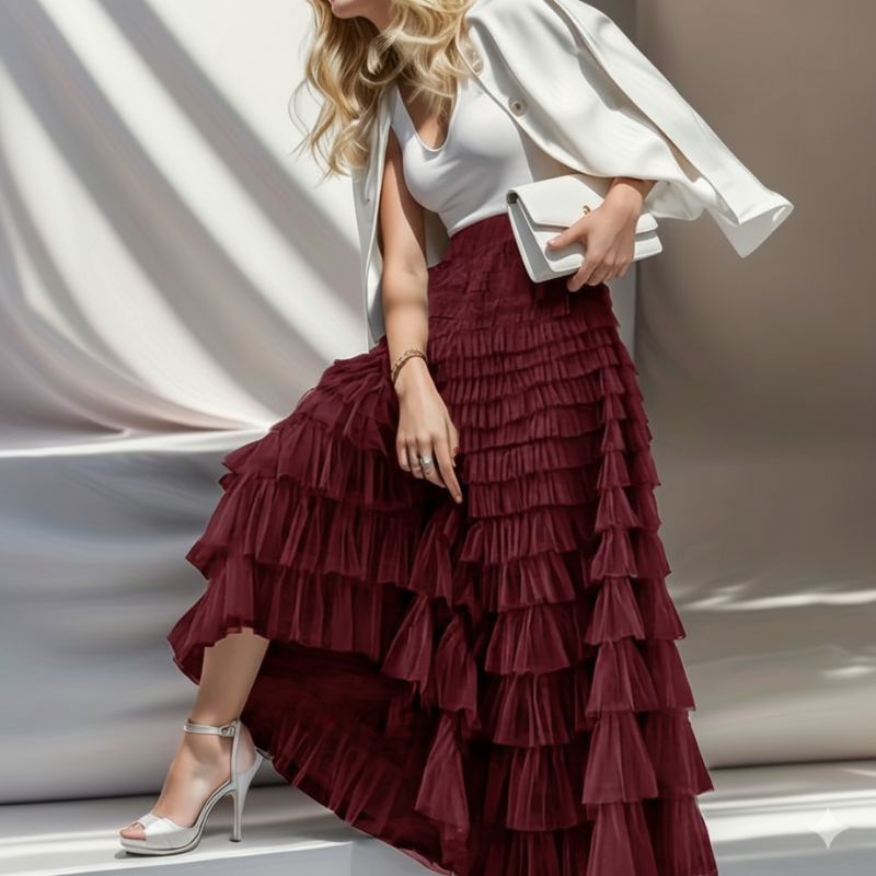 Saia Longa de Tule Vermelha - Glamour e Movimento para Ocasiões Especiais