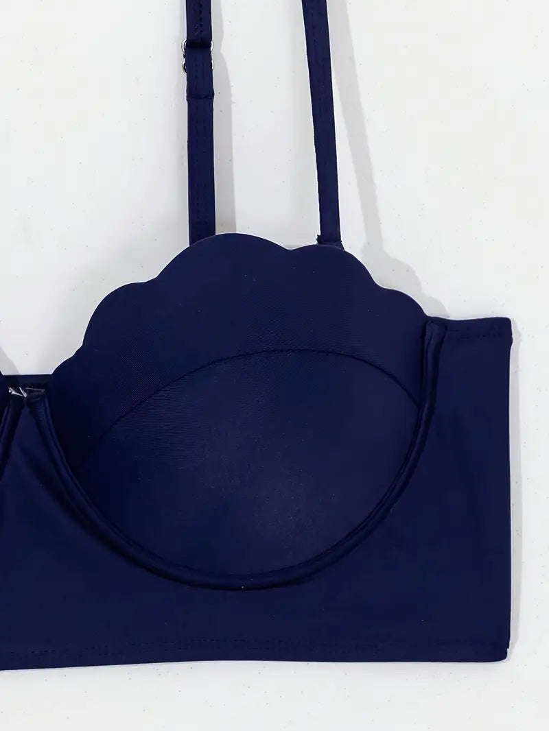 Conjunto Biquíni 3 Peças Azul Marinho Tropical Saybeleze