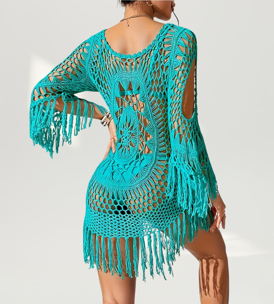 cover up feminino crochê com fenda costas