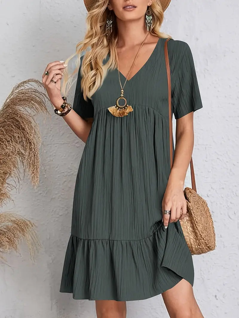 vestido feminino soltinho com babado na barra saybeleze cor cinza