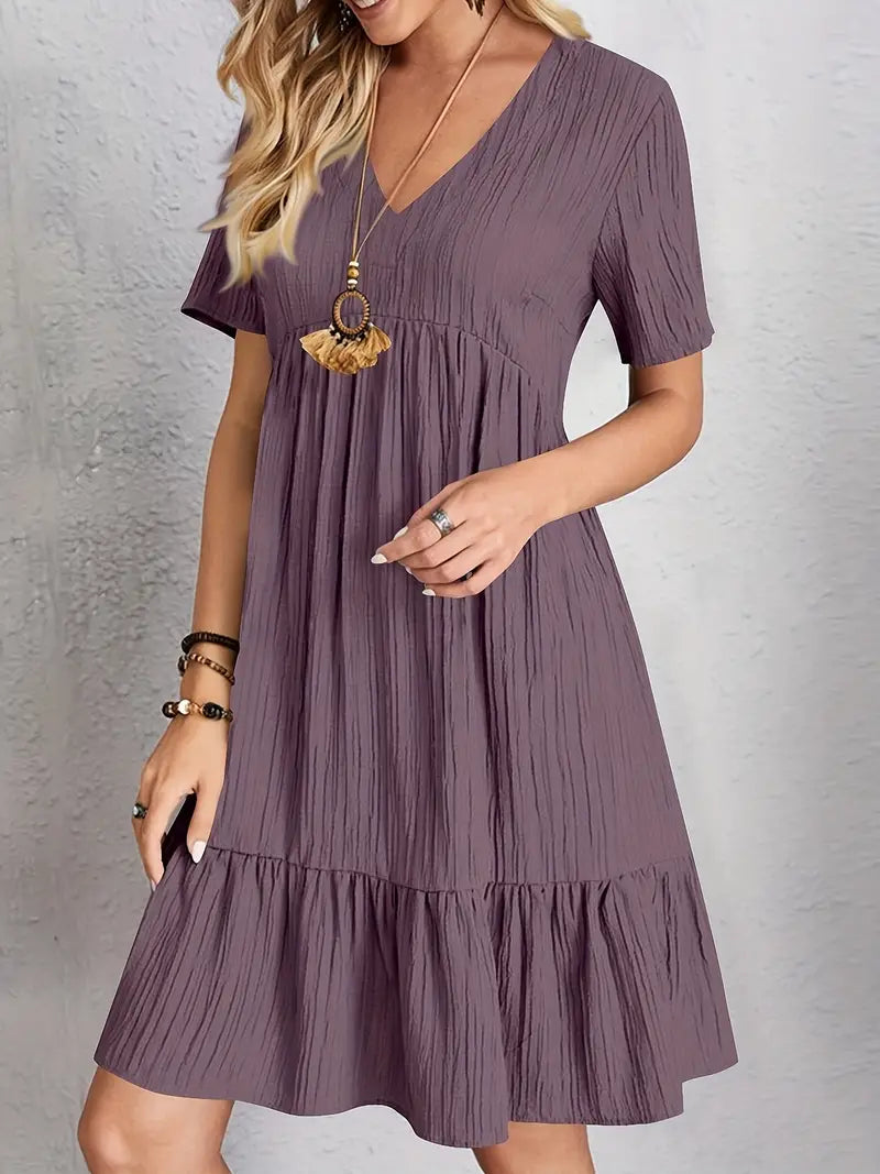 vestido feminino soltinho com babado na barra saybeleze cor lilas