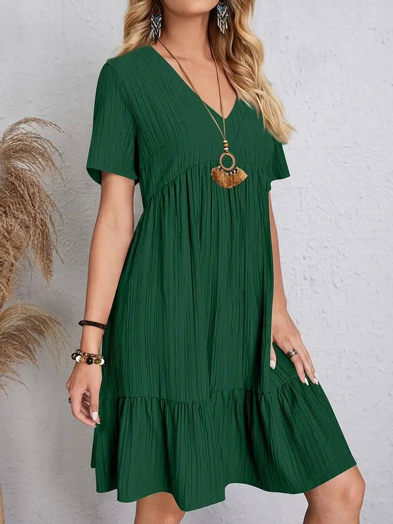 vestido feminino soltinho com babado na barra saybeleze cor verde