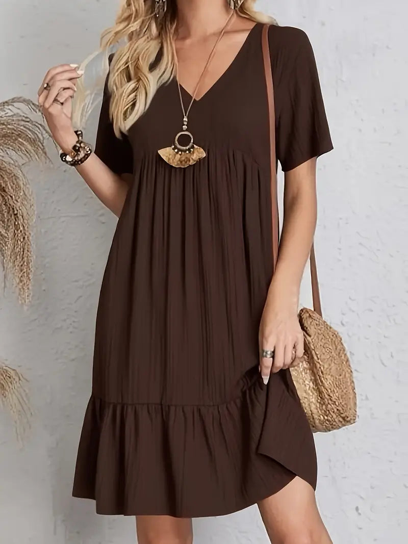 vestido feminino soltinho com babado na barra saybeleze cor marrom