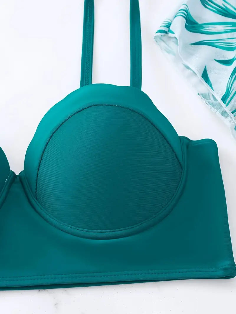 Conjunto Biquíni Verde Esmeralda com Saída Tropical Saybeleze