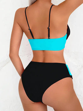 conjunto de biquíni bicolor moderno com bojo removível e caimento perfeito