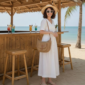 bolsa grande casual trama natural para viagens modelo