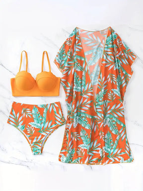 Conjunto Biquíni Tropical 3 Peças com Saída de Praia – Saybeleze
