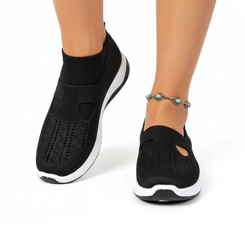 Tênis Slip-On Feminino Air Knit Confort Preto – Leve e Respirável