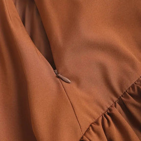 Saia feminina midi evasê marrom com babados Terra Charm