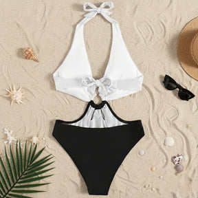 Maiô Bicolor Black & White Elegance praia