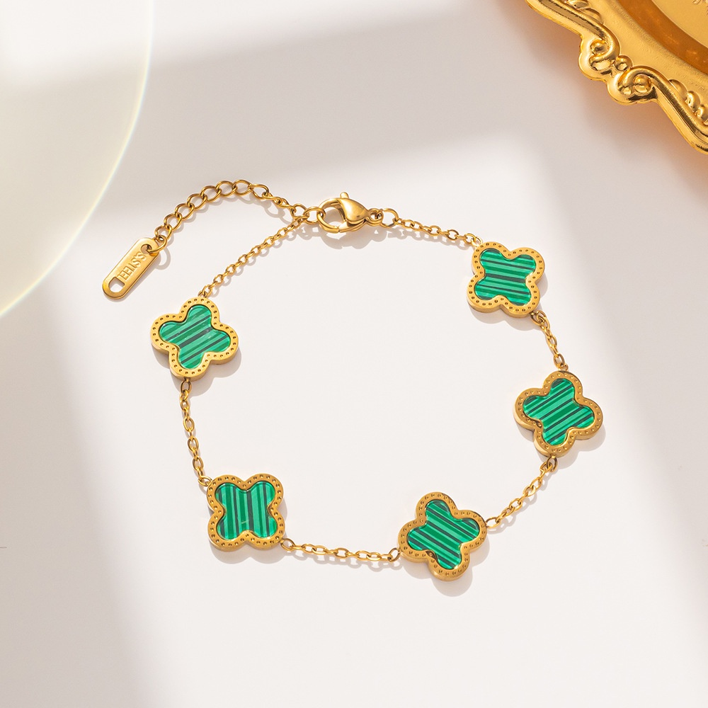 Pulseira Trevo Banhada A Ouro 18K Em Aço Inoxidável