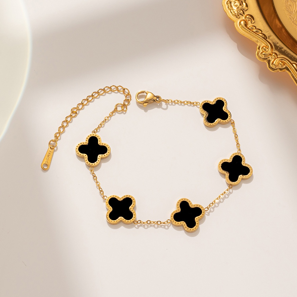 Pulseira Trevo Banhada A Ouro 18K Em Aço Inoxidável