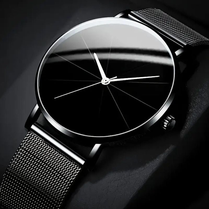 Relógio feminino aço inox preto com mostrador clean