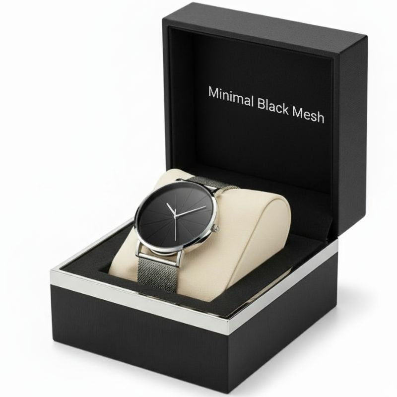 Relógio Feminino Minimal Black Mesh – Modern Elegance