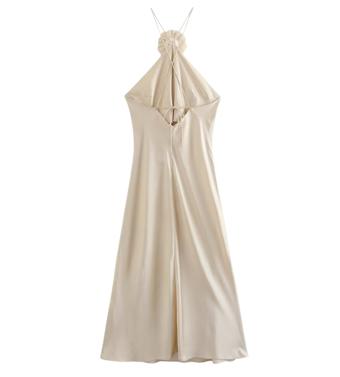 Vestido Longo Granada detalhes de atras em cenario com fundo branco de studio