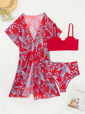conjunto biquíni 3 peças vermelho feminino saybeleze