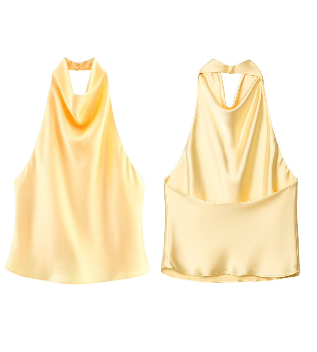 detalhes  blusa amarela destacando o caimento do tecido