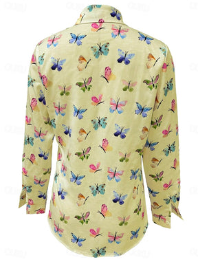 blusa feminina amarela estampa borboletas costas