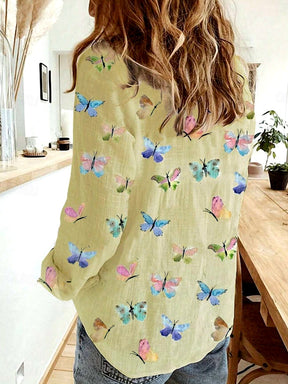 blusa feminina amarela estampa borboletas costas