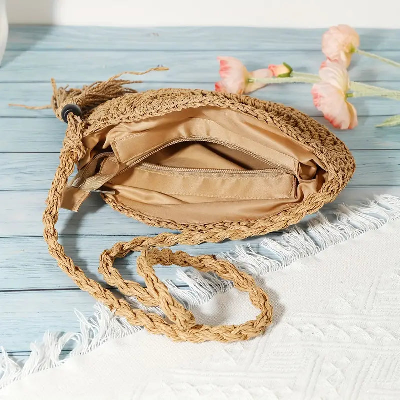 Bolsa Feminina Redonda de Palha Artesanal Saybeleze