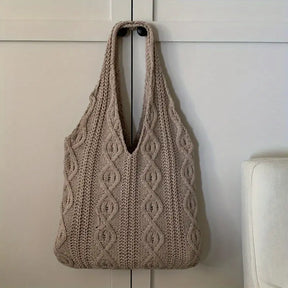 bolsa cinza tricotada grande 36x32x28