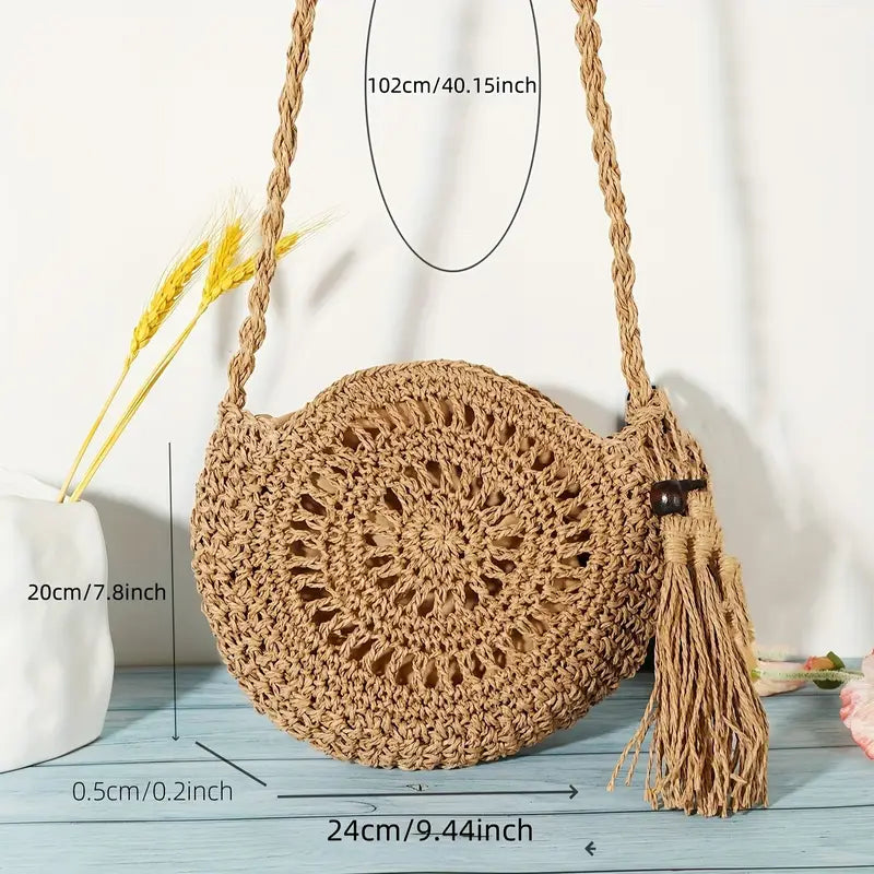 Bolsa Feminina Redonda de Palha Artesanal Saybeleze