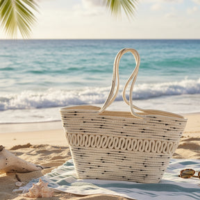 bolsa tote tricolor black white em corda bicolor para look de verão