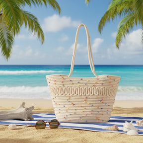 bolsa de praia feminina em corda bicolor multicolor saybeleze marrom e bege