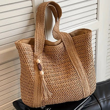 bolsa trançada marrom natural feminina para praia e passeios