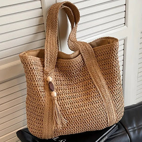 bolsa trançada marrom natural feminina para praia e passeios