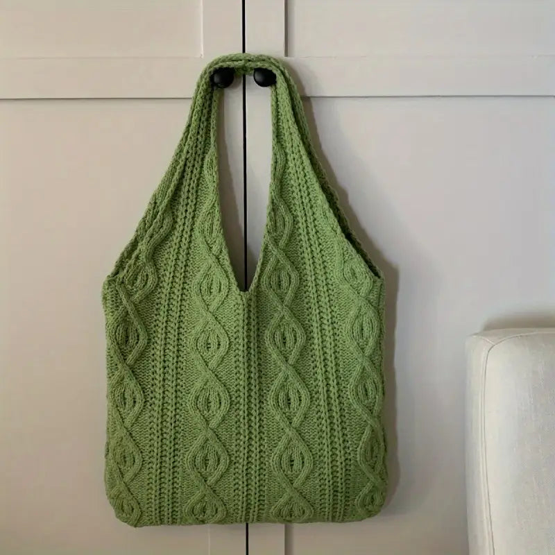 bolsa tricotada feminina verde com textura premium