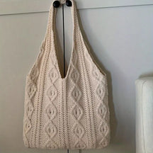 bolsa tricotada feminina bege com textura premium