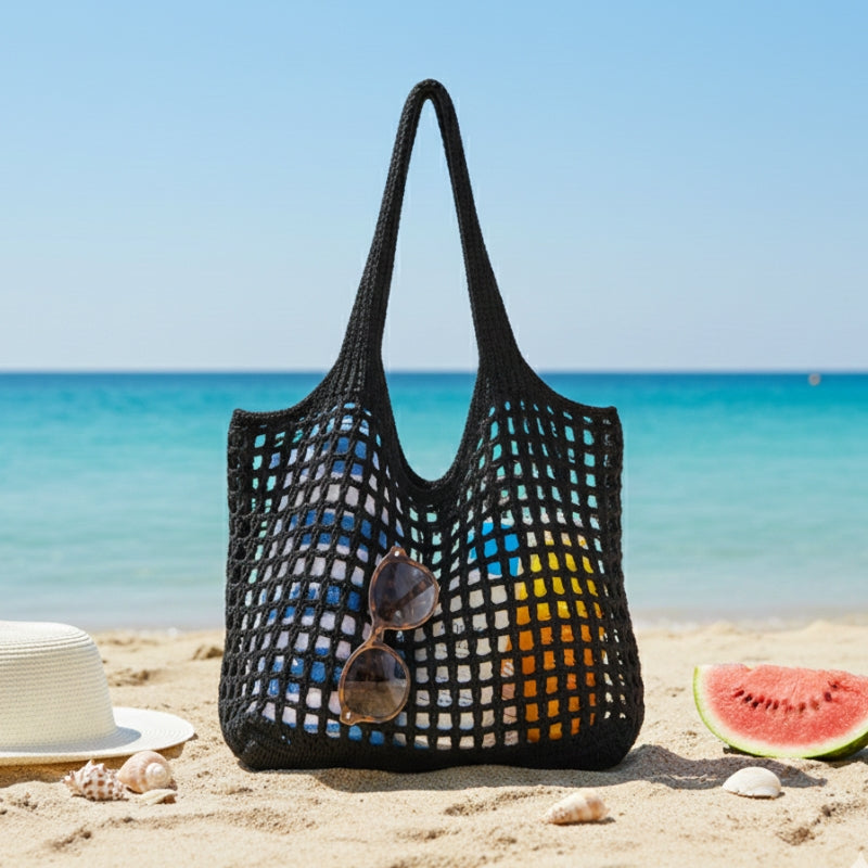 bolsa croche praia preta saybeleze city knit essentials premium
