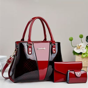 bolsa feminina de mão verniz croco carmesim kit 3 peças