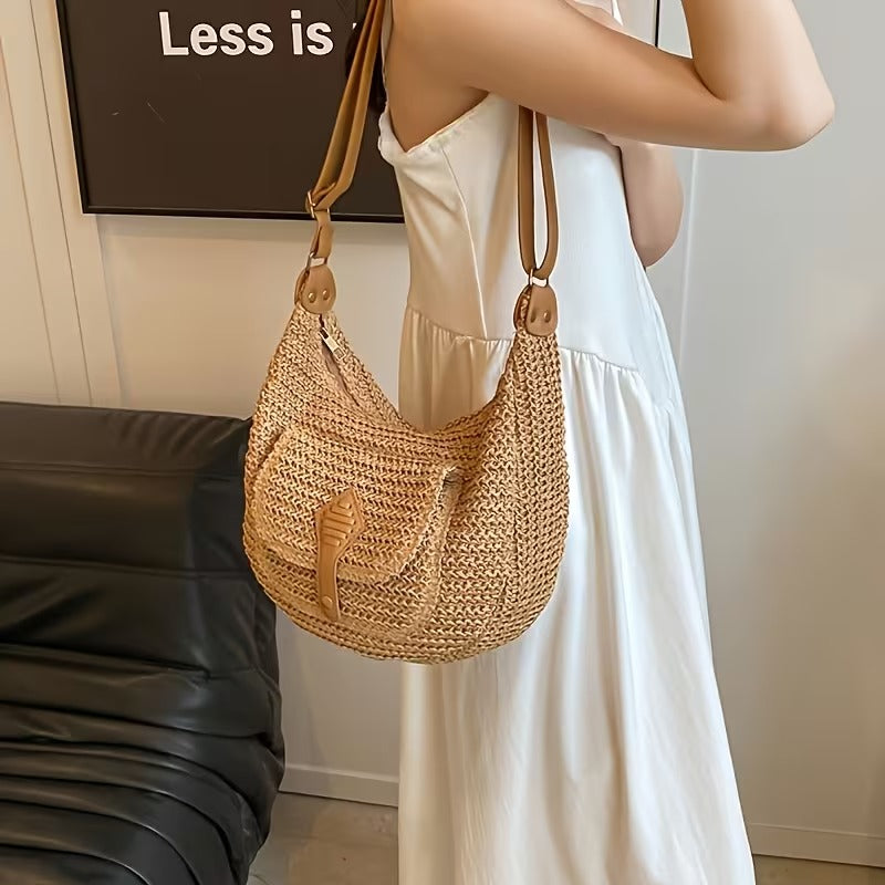 tote saybeleze meia lua bege castanho bolso frontal