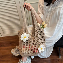 bolsa feminina croche vazada com flores 3D  