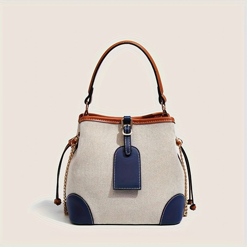 bucket bag saybeleze canvas chic marrom com detalhes contrastantes