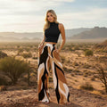 Calça pantalona feminina estampada preta cintura alta Urban Flow elegante e confortável