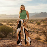 Conjunto Feminino Cropped e Calça Pantalona Estampada